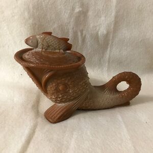 Vintage Antique Greentown Glass Dolphin Lidded Dish Chocolate Caramel *READ*